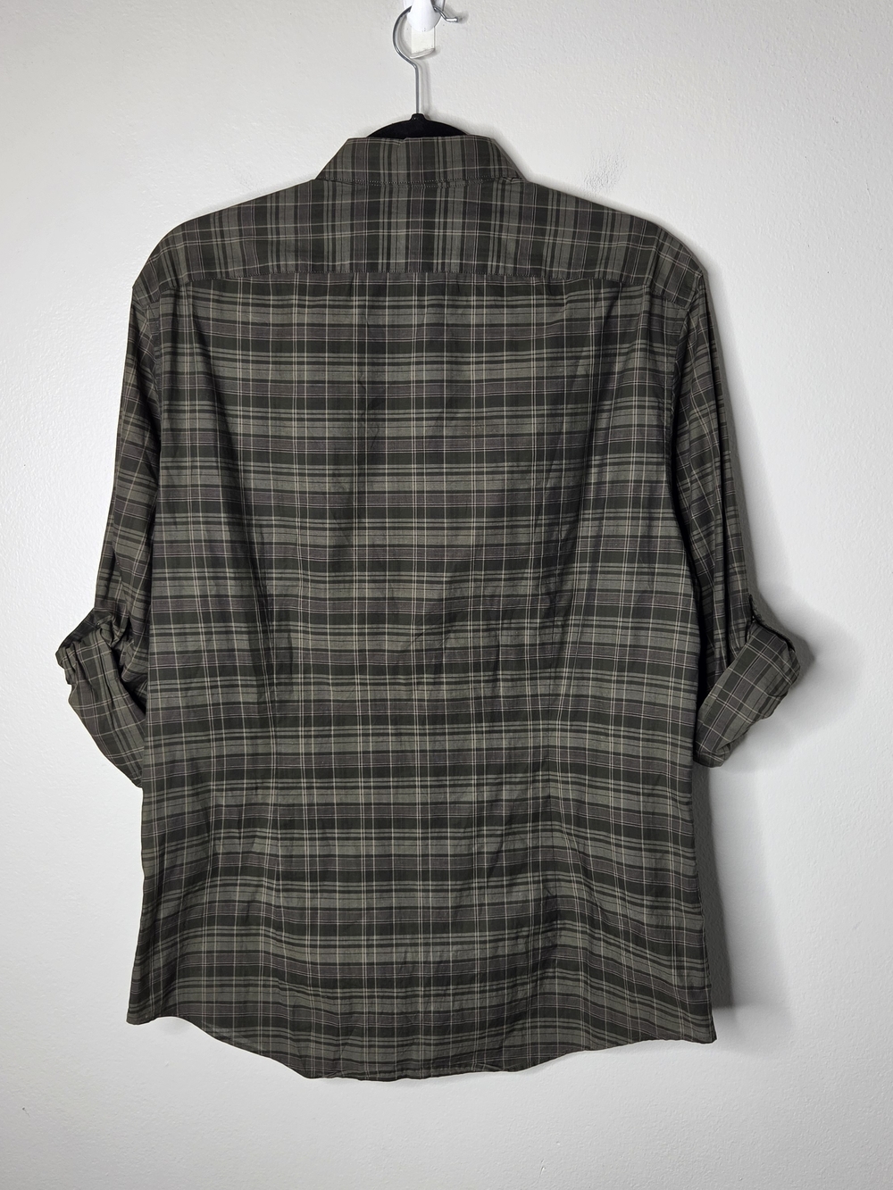 John Varvatos Green Plaid Cotton Button Up Shirt - Picture 6 of 7